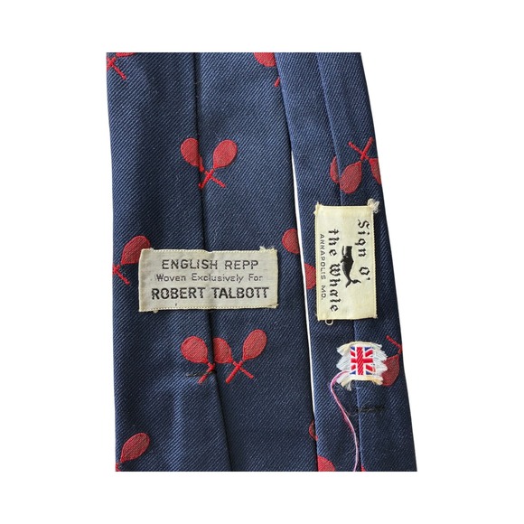 VTG Robert Talbott The Whale Navy Blue Tie Red‎ Tennis Rackets English Repp - Picture 3 of 5